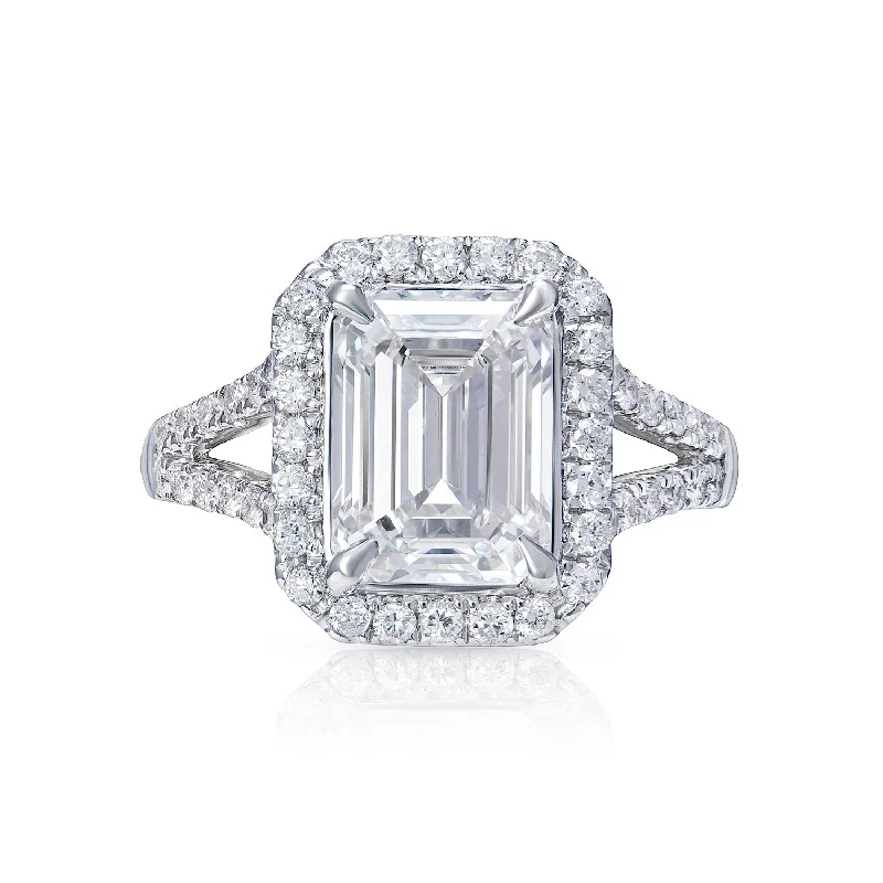 women classic wedding engagement rings -LEEIH 4 Carat Emerald Cut Lab Grown Diamond Engagement Ring Halo IGI Certified