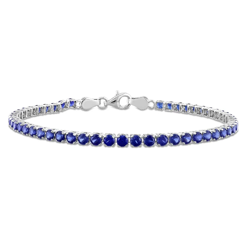 Miadora 6 1/8ct TGW Created Blue Sapphire Tennis Bracelet Sterling Silver