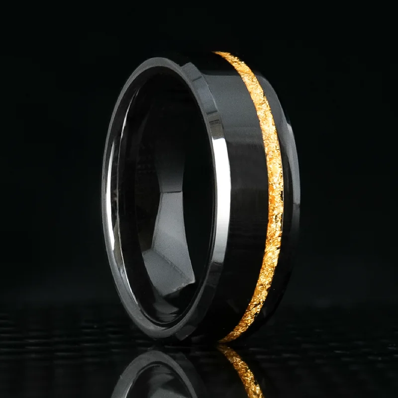 women beaded bangles -24K Gold Leaf Ring on Black Ceramic | Offset Inlay