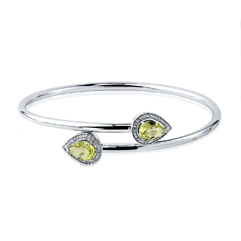 Auriya 1 3/4ct Pear-cut Lemon-Green Quartz Gold over Silver Bangle Bracelet with Diamond Accents