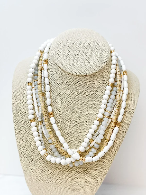 women wedding necklaces -Mixed Multi Beaded Necklace - White