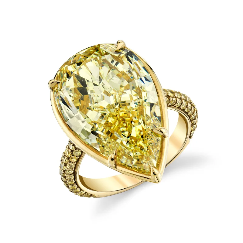 women modern engagement rings -15.12 Carat Pear Shape Fancy Light Yellow Diamond Ring