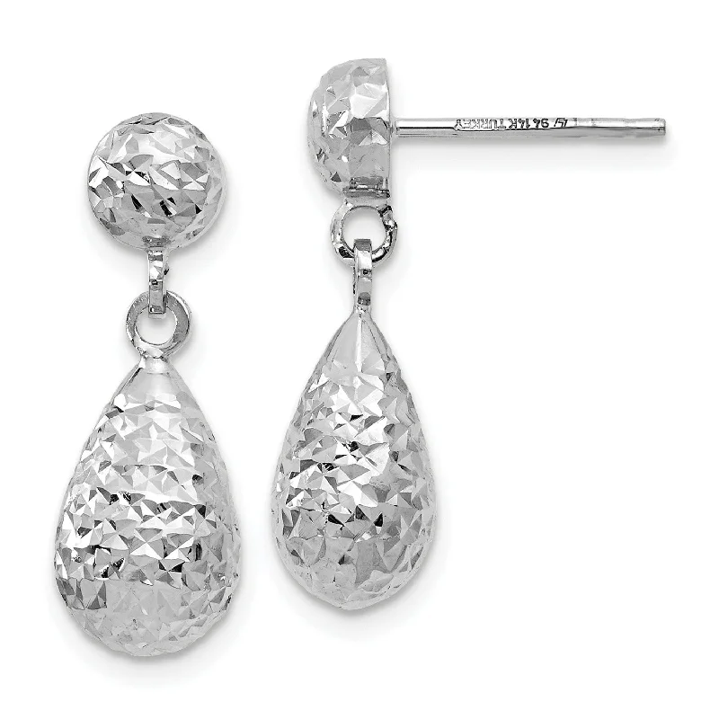 women sparkling gold earrings -14KT White Gold 20X7MM Drop & Dangle Diamond-cut Earrings