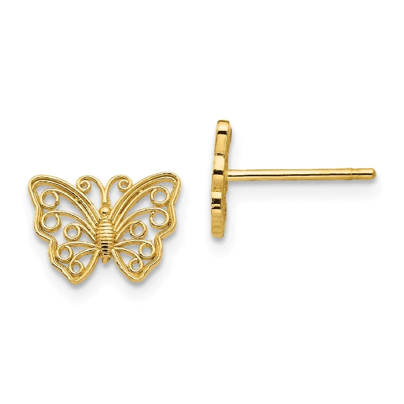 women trendy gold earrings -14KT Yellow Gold 7X9MM Butterfly Earrings