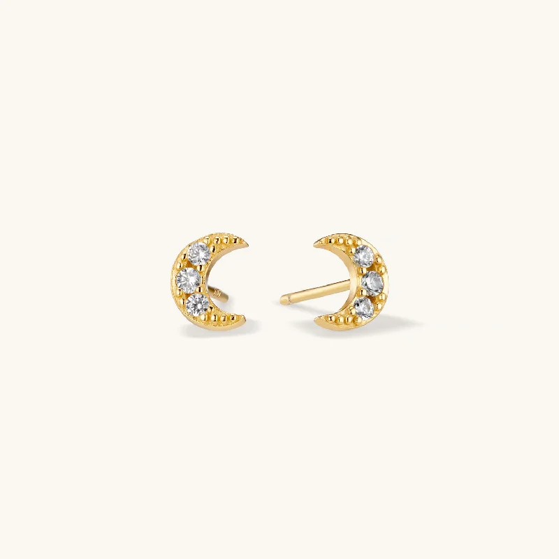 women personalized earrings -Luna Crystal Stud Earring in Gold