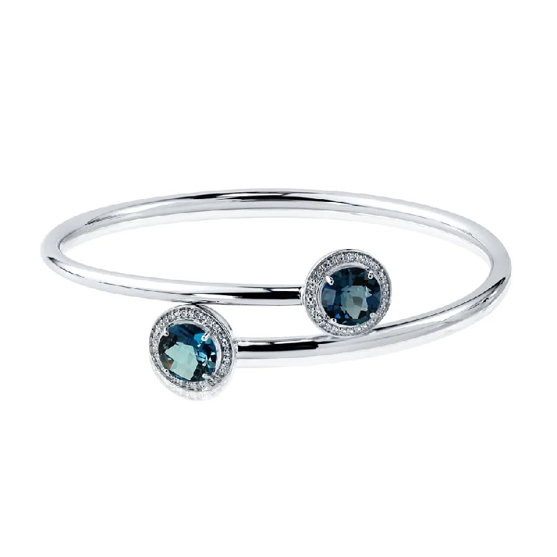 Auriya 4ct London Blue Topaz and Halo Diamond Bangle Bracelet Gold over Silver