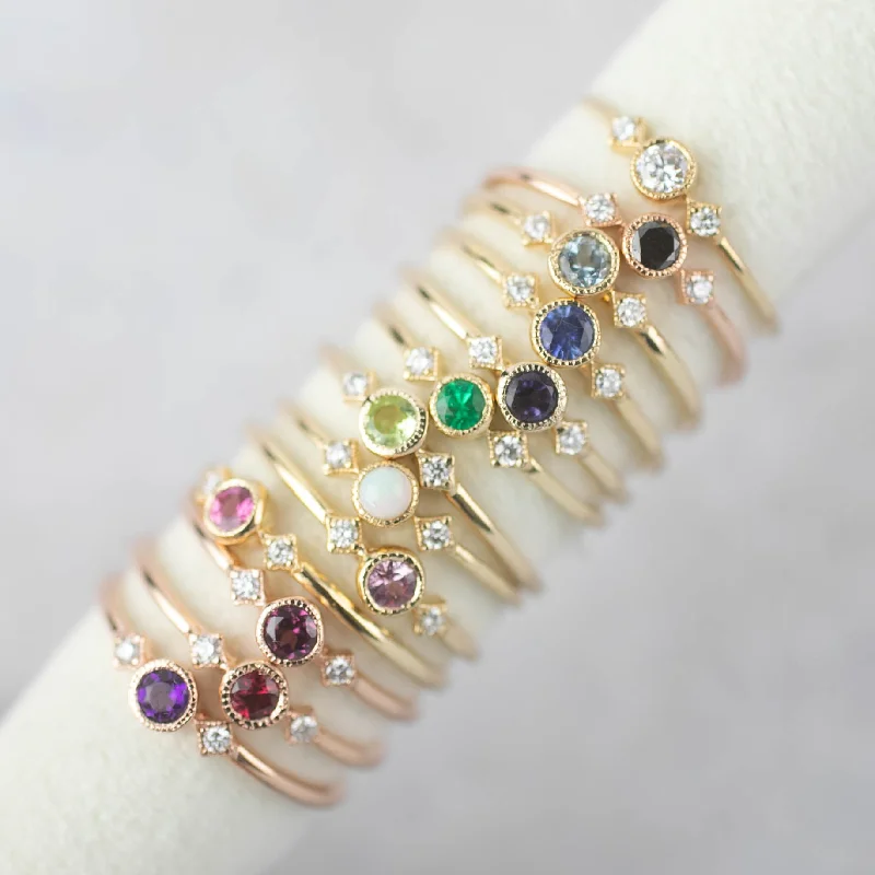 women double bangle bracelets -Birthstone Moon & Star Ring