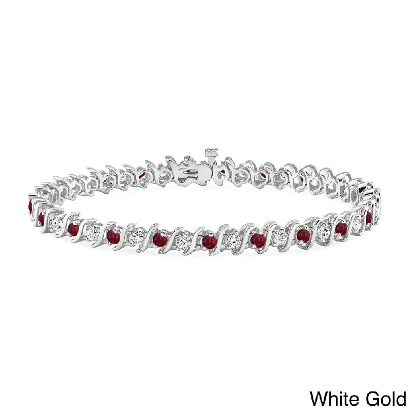 Auriya 5ct Red Ruby and 5ctw S-Link Diamond Tennis Bracelet 14k Gold