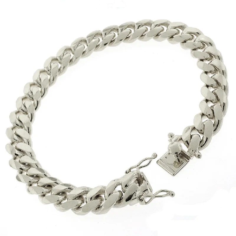 Sterling Silver 10.5mm Miami Cuban Curb Link Thick Solid 925 Rhodium Bracelet Chain 9"