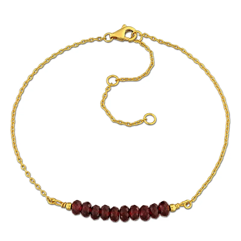 Miadora 1ct TGW Garnet Bead Bar Bracelet in Yellow Plated Sterling Silver-7 in+2 ext