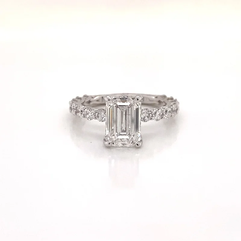 women vintage engagement ring sets -LENA 3 Carat Emerald Cut Lab Grown Diamond Engagement Ring.SideStones. IGI Certified