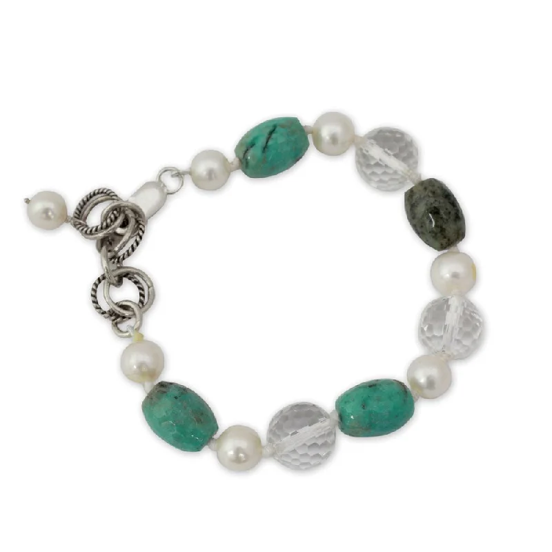 Handmade Sterling Silver 'Sweet Dream' Pearl Multi-gemstone Bracelet (7 mm) (India)