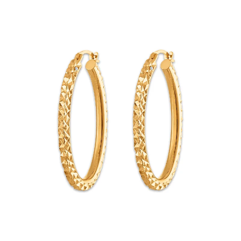 women fashion statement earrings -Gold Luxe Diamond Cut Oval Hoop Earrings in 10KT Yellow Gold Over Resin