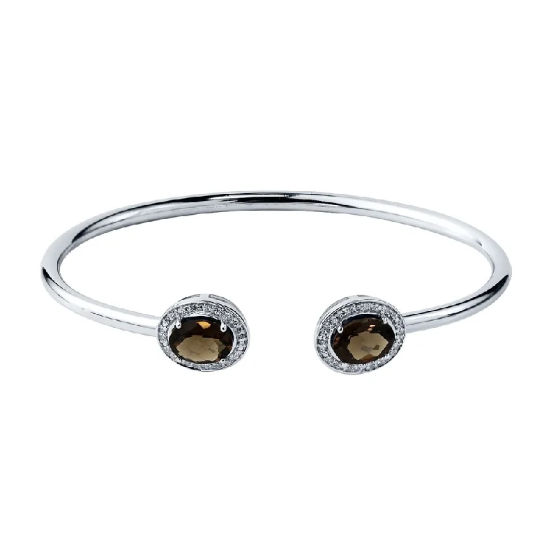 Auriya 2ct Oval Smoky Quartz Gold over Silver Bangle Bracelet with Diamond Accents