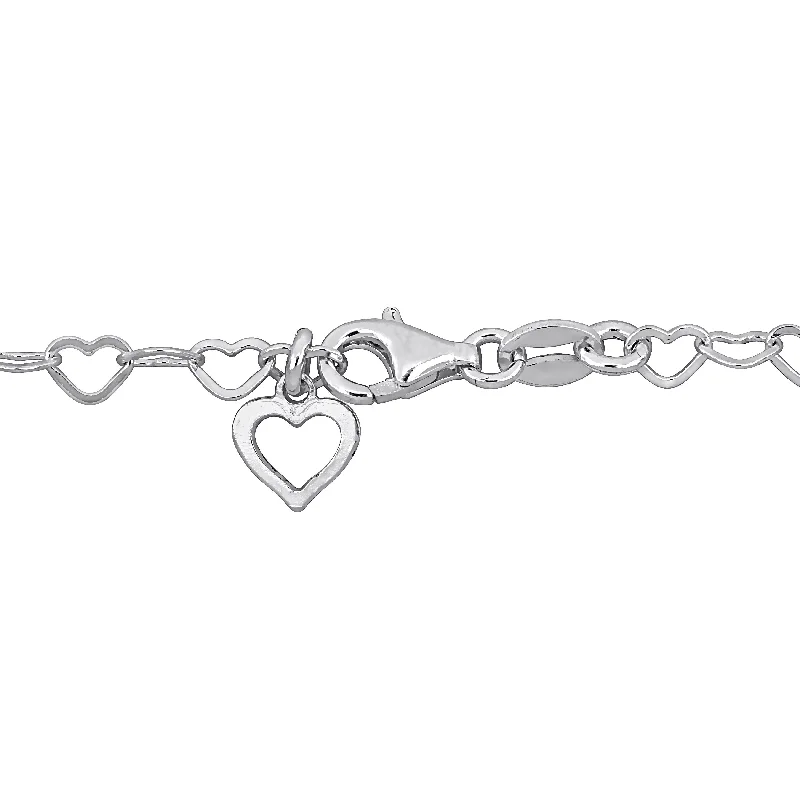 Miadora 3.5mm Heart Link Bracelet with Heart Charm in Sterling Silver-7.25 in