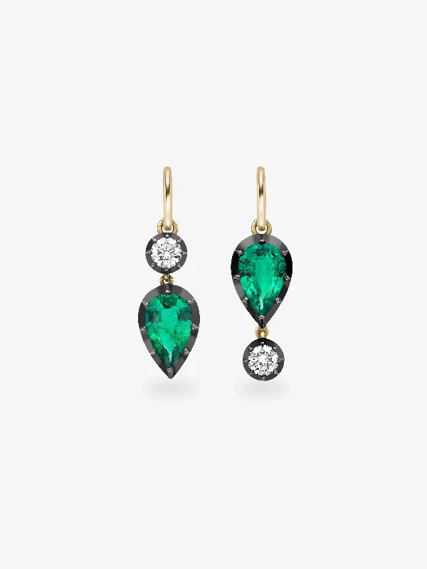 women modern earrings -Asymmetric Pear-Shaped Emerald & Diamond Gypset Hoop Earrings