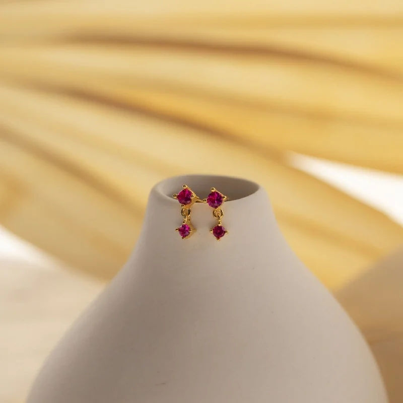 women silver earrings -Ruby Birthstone Drop Studs