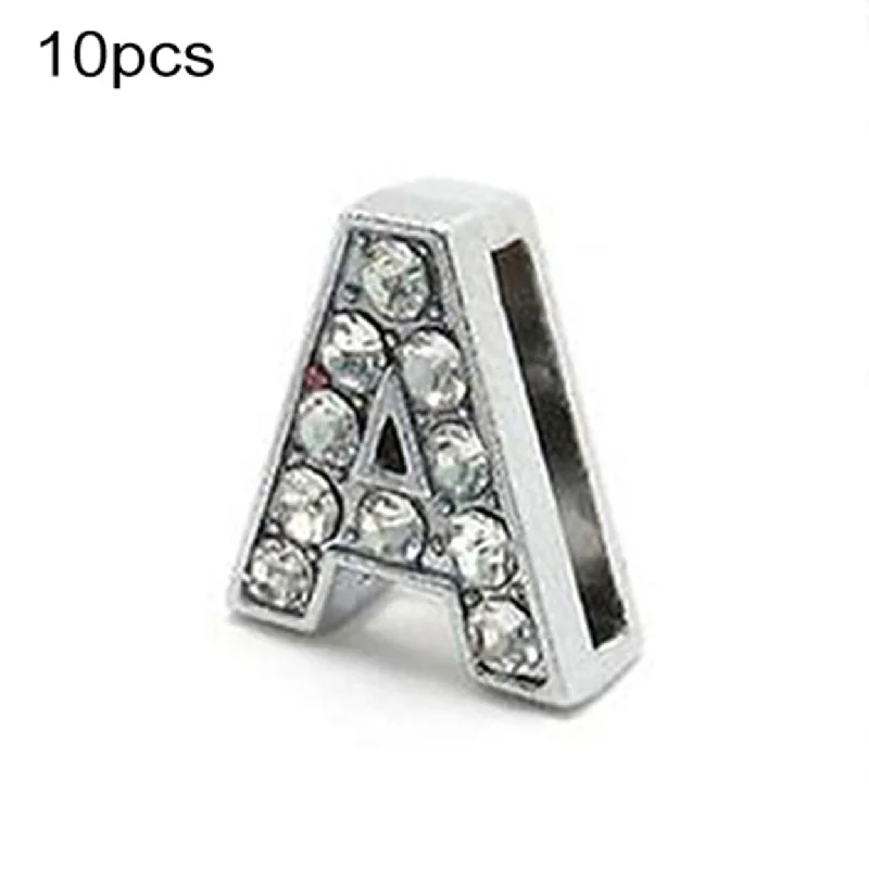 10Pcs AZ 8Mm Rhinestone Slide Letter Charm Diy For Leather Name Bracelet Belt