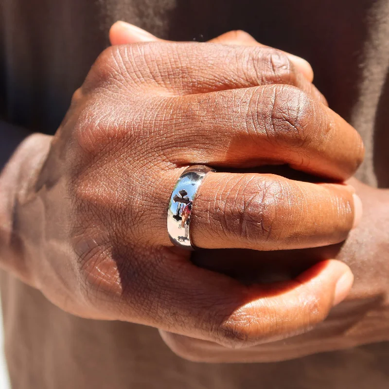 women heart-shaped bracelets -Cut-Out Cross Silver Men's Band Ring