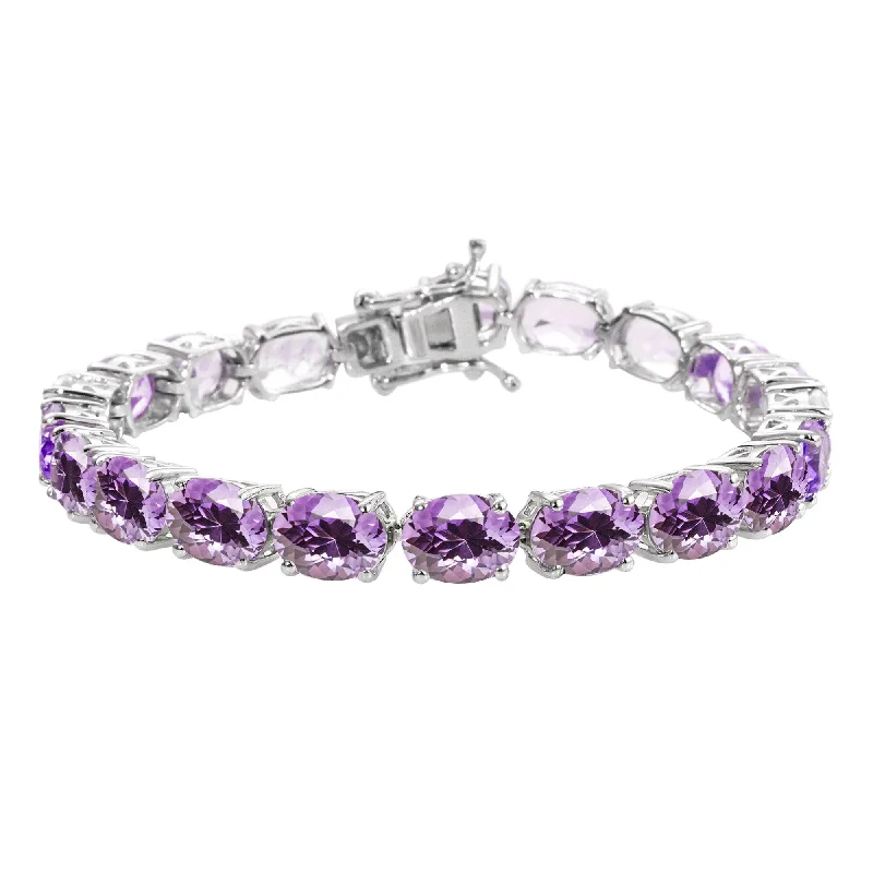 Sterling Silver with Natural Amethyst Tennis Bracelet- 7.25"