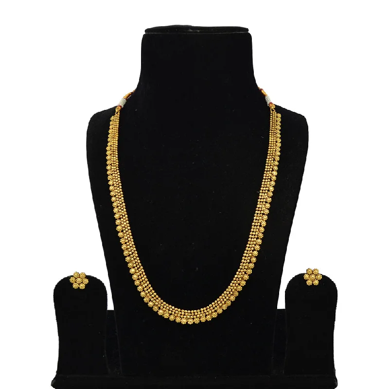 women luxury gold necklaces -Saloni Fashion Jewellery Gold Plated Long Necklace Set