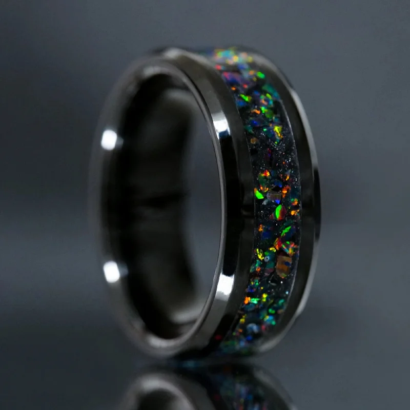 women thick bangles -Black Fire Opal Glowstone Ring