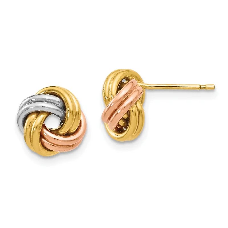 women vintage earrings -14KT Gold Tri-Color 8MM Stud Love Knot Earrings