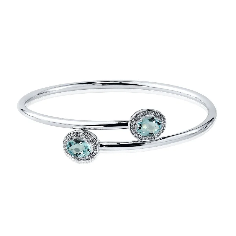 Auriya 3ct Oval Sky-Blue Topaz Gold over Silver Bangle Bracelet with Diamond Accents