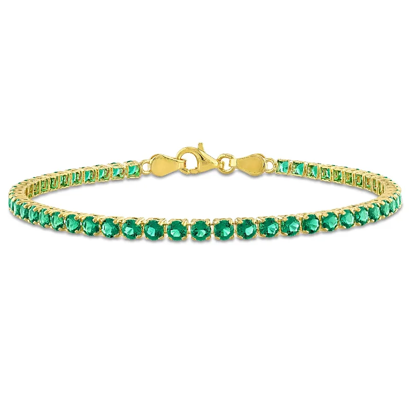 Miadora 4 3/5ct TGW Created Emerald Tennis Bracelet in Yellow Silver