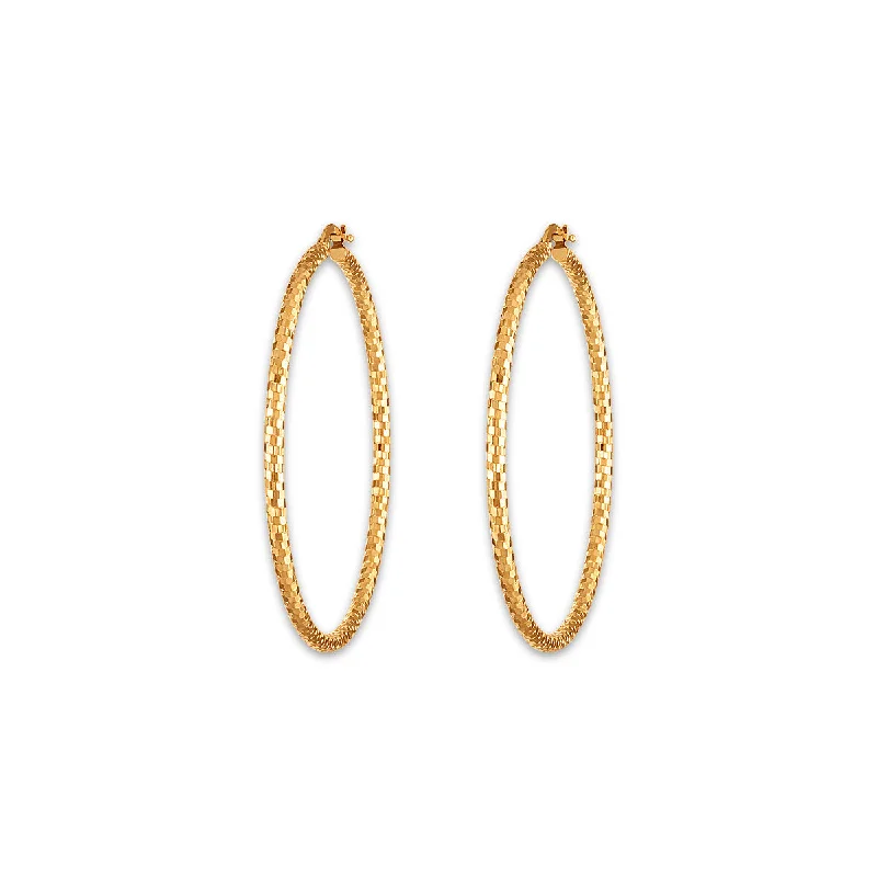 women fashion dangle earrings -14KT Yellow Gold 2.5X50MM Hoop Diamond-cut Earrings