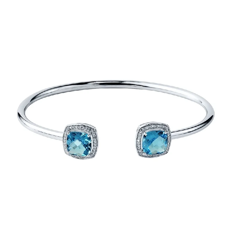 Auriya 4 1/2ct Cushion-Cut Swiss Blue Topaz Gold over Silver Bangle Bracelet with Diamond Accents