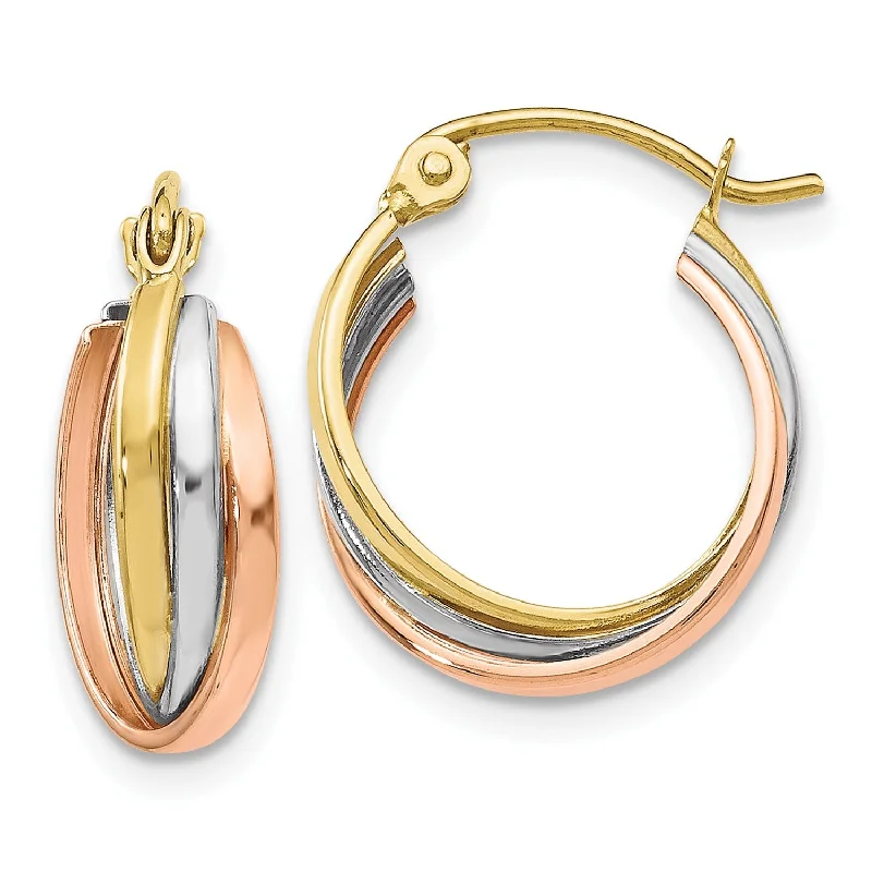 women luxury hoop earrings -10KT Gold Tri-Color 14MM Hinged Hoop Earrings