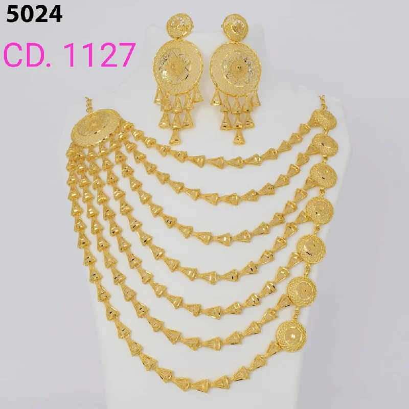 women pearl pendant necklaces -MR Jewellery Forming Gold Plated Necklace Set