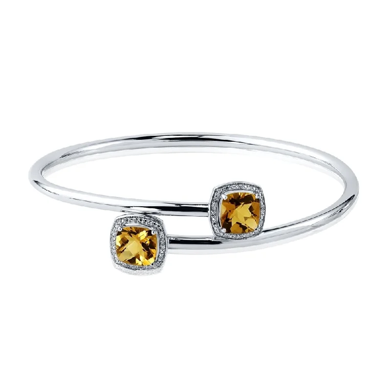 Auriya 3 3/4ct Cushion-Cut Yellow Citrine Gold over Silver Bangle Bracelet with Diamond Accents