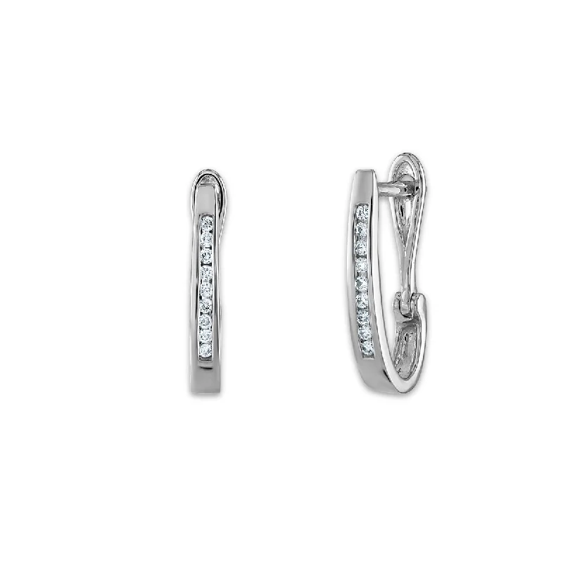 women gold hoop earrings -1/10 CTW Diamond Oval Hoop Earring in 10KT White Gold