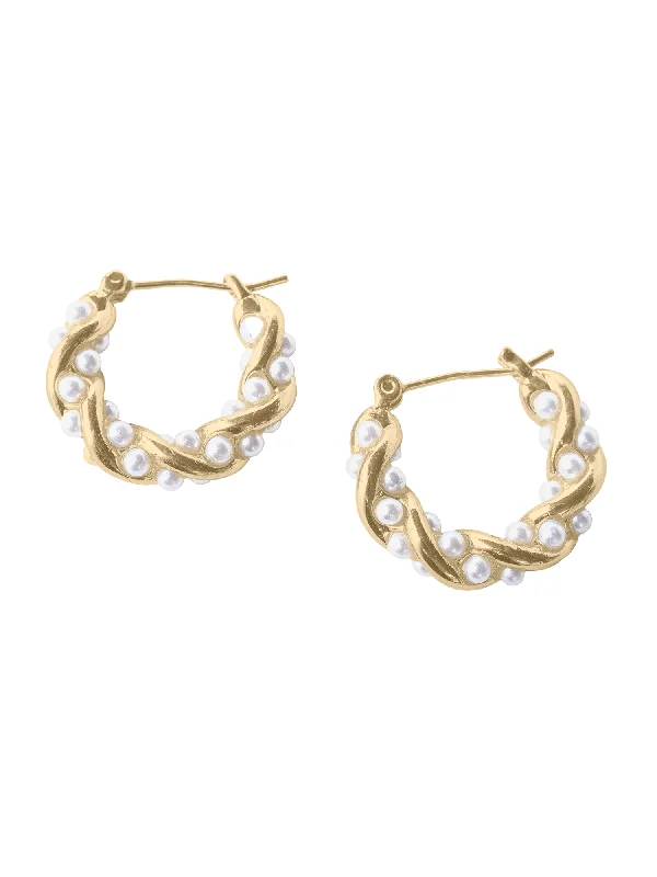 women chandelier earrings -Audrey Pearl Hoops