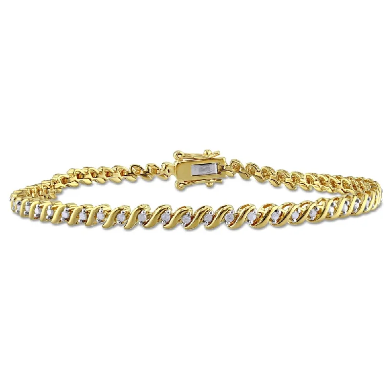 Miadora 1/2ct TDW Diamond 'S' Style Tennis Bracelet in Yellow Plated Sterling Silver - White