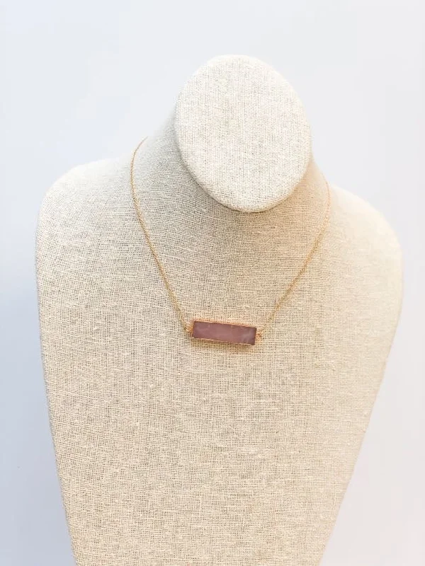 women eco-conscious necklaces -Semi Precious Bar Pendant Necklace - Rose Quartz