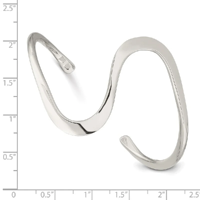 Curata 925 Sterling Silver Solid Flexible Closed back Polished back Fancy Cuff Bangle Bracelet