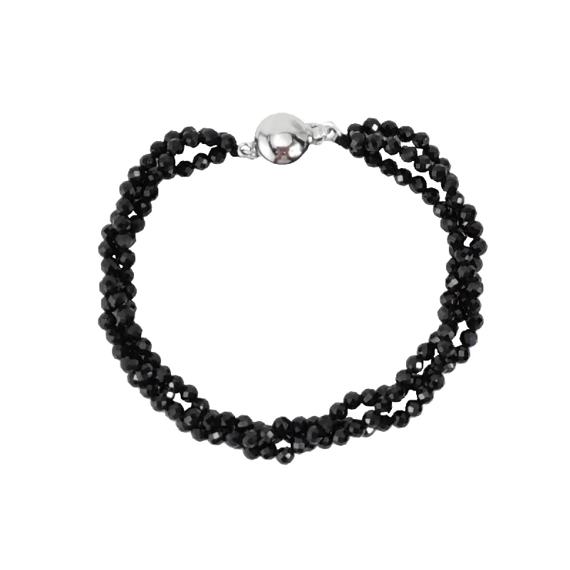 Sterling Silver with Natural Black Spinel Three Row Bead Bracelet