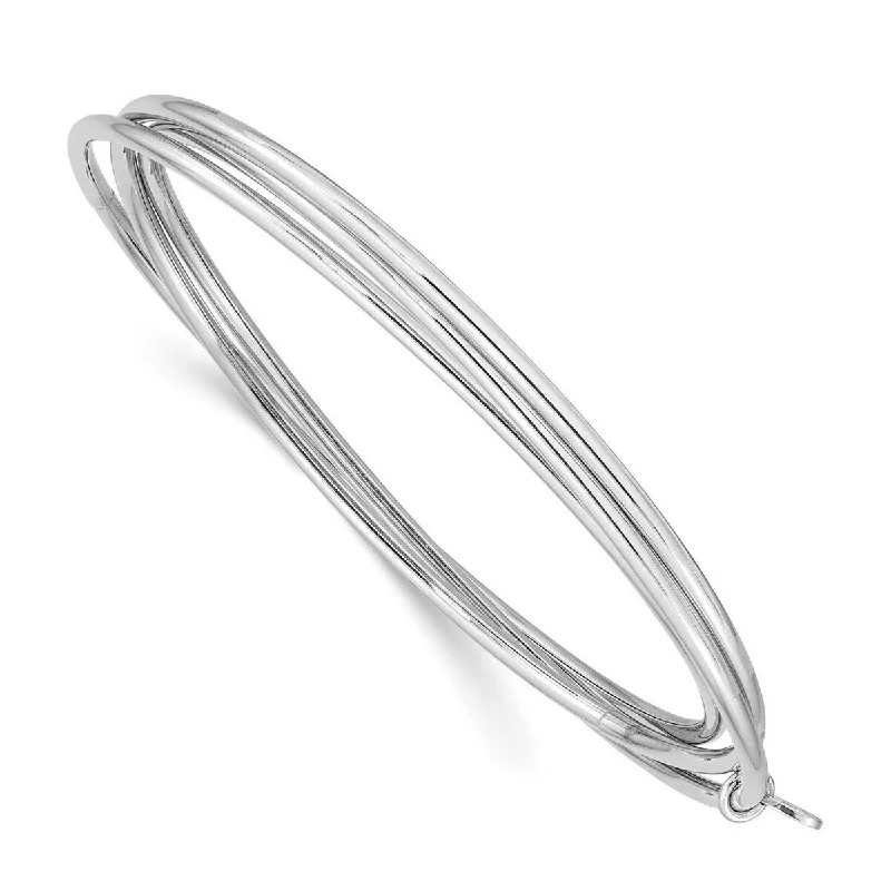 Curata 925 Sterling Silver 7" Rhodium3 Row Rolling Intertwined Slip-on Bangle Bracelet