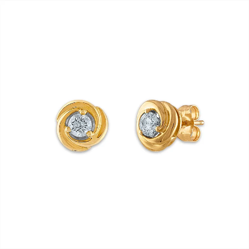 women long earrings -1/4 CTW Diamond Stud Love Knot Earrings in 10KT Yellow Gold