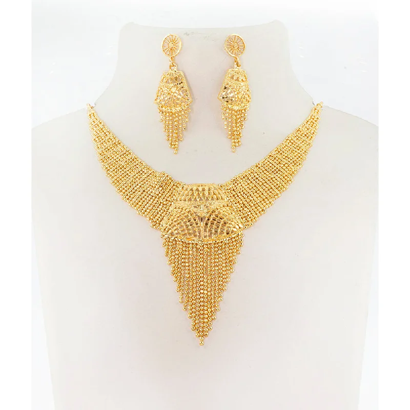 women geometric pendant necklaces -Mahavir Gold Plated Necklace Set