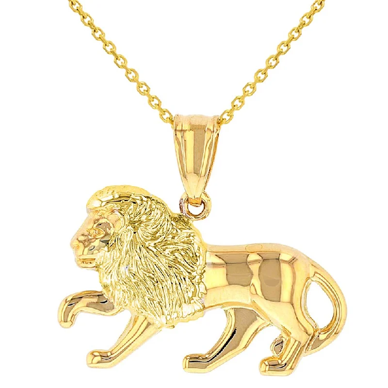 women elegant pendant necklaces -High Polish 14k Yellow Gold 3D Leo Zodiac Sign Charm Lion Animal Pendant With Cable, Curb or Figaro Chain Necklace