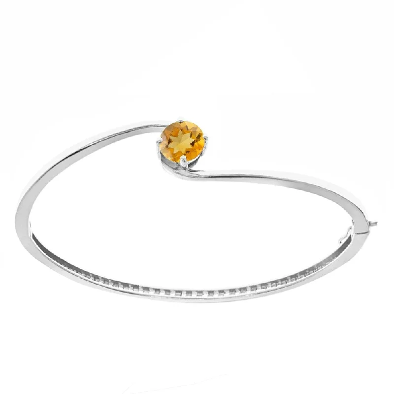 Sterling Silver with Natural Citrine Bangle Bracelet-6.5''