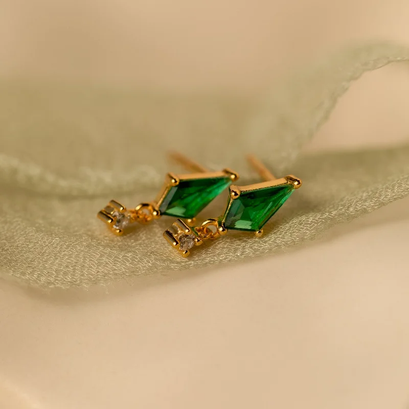 women luxury gold earrings -Emerald Kite Drop Earrings