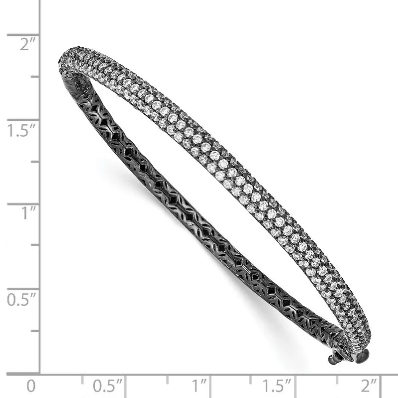 Curata 925 Sterling Silver Black Rhodium 4mm Vintage Cubic Zirconia Hinged Bangle Bracelet