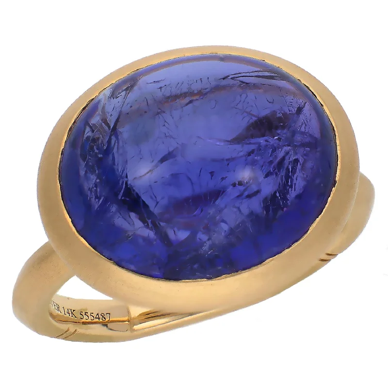 women men’s leather bracelets -14K Yellow Gold Oval Cabochon Tanzanite Ring