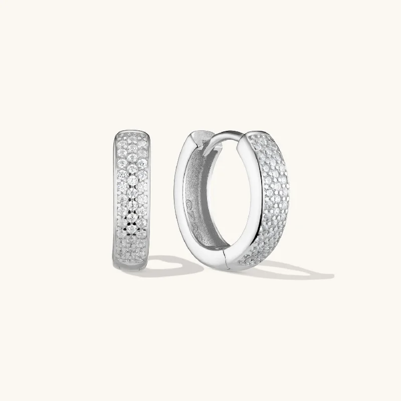 women heart-shaped earrings -Small Bold Pave Hoops in Silver