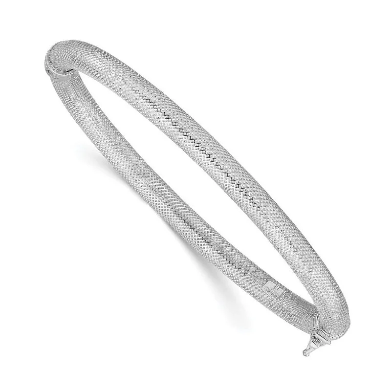 Curata 925 Sterling Silver 7" 5mm Mesh Hinged Stackable Bangle Bracelet